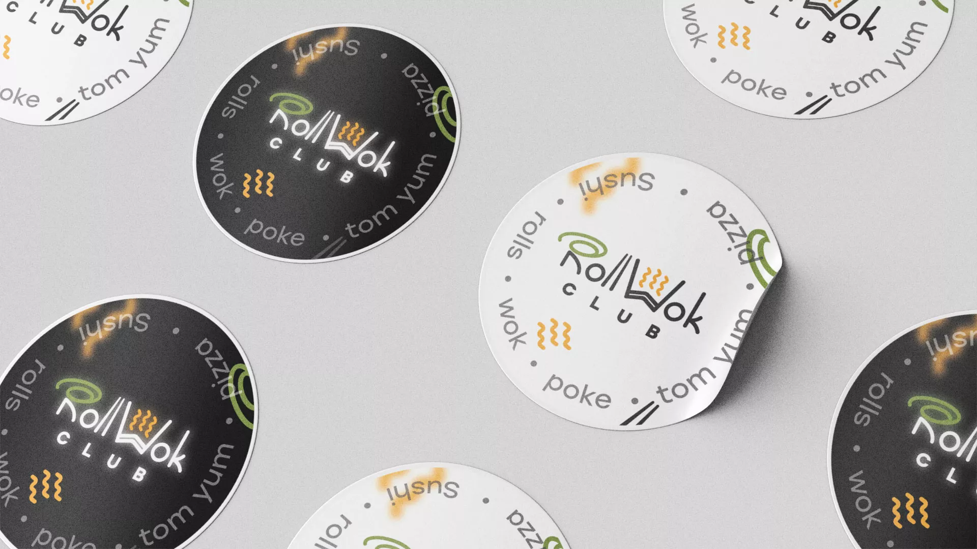 Разработка наклеек для суши-бара «Roll Wok Club» в Вязьме